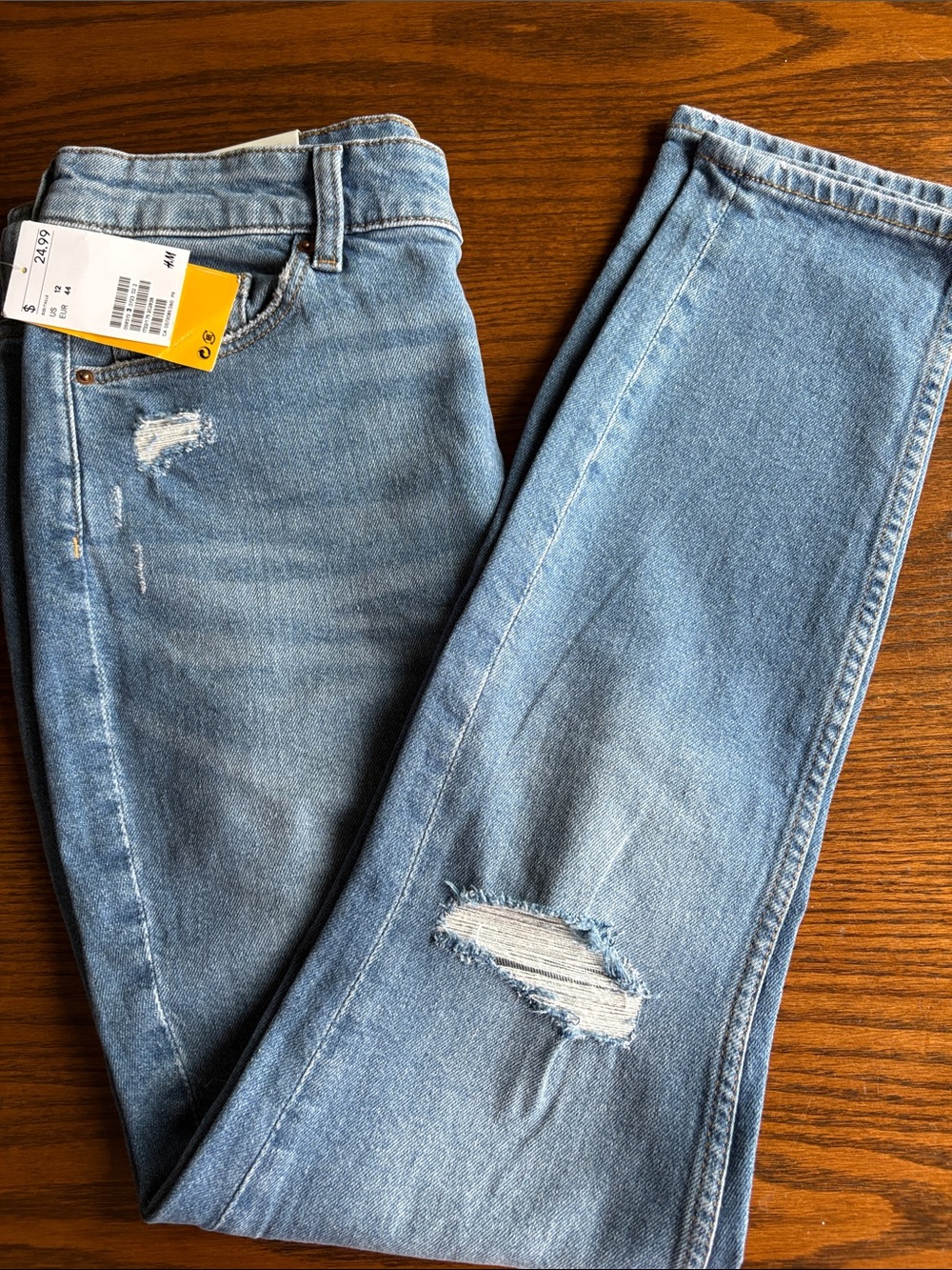 H&M skinny high waist light wash distressed jeans NWT